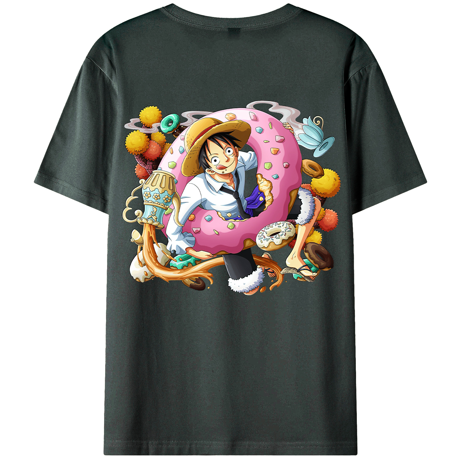 ワンピース モンキー・D・ルフィ ONE PIECE Monkey D. Luffy 綿100％ メンズ半袖Tシャツ（バックプリント） 通気性